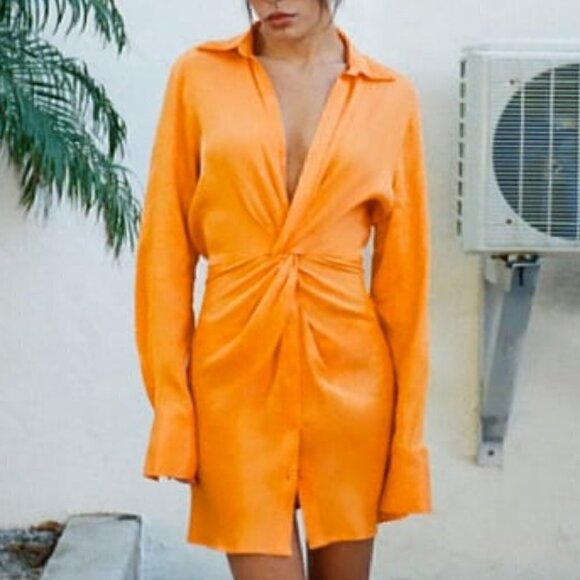 Zara Satin Effect Long Sleeve Dress - Size XS - Picture 1 of 13